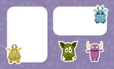 Note Card with Funny Monster Character and Mutant with Friendly Face Vector Stock Illustration