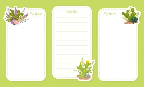 Note Card with Green Cactus Succulent Plant Grow in Soil Vector Template Stock Illustration