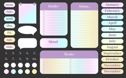 Note card sticker scrapbooking planner flat set Illustrazione stock