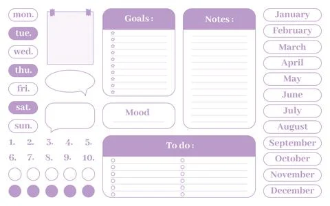 Note card sticker scrapbooking planner flat set Stock Illustration
