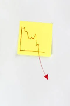 Note with chart economy decreasing Stockfoto's