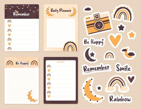 Note collection of cute weekly trendy planner stickers for diaries and to d.. Stock Illustration