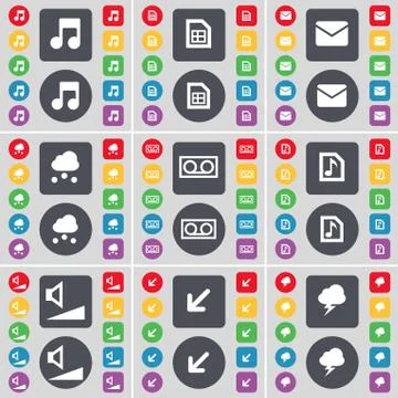 Note, File, Message, Cloud, Cassette, Music file, Volume, Deploying screen, Ligh イラスト素材