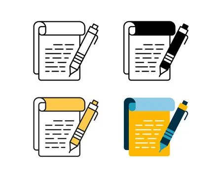 Note icon with pen vector design in 4 style line, glyph, duotone, and flat. Stock Illustration