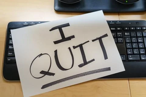 Note on a keyboard with the text I QUIT. Great resignation concept Foto stock