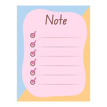 Note list with checkmarks. Template for planners, agenda, schedule, checkli.. Stock Illustration
