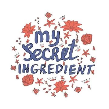 Note made with ink brush and coral doodle flowers. Stock Illustration