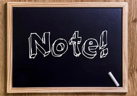 Note! - New chalkboard with 3D outlined text Stock Photos