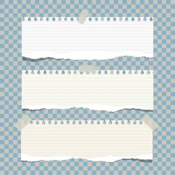 Note, notebook, copybook paper stuck with sticky tape on squared background. Stock Illustration