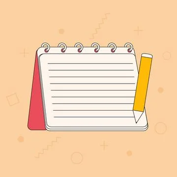 A note pad with colorful elements, a pencil, memo pad illustration set. Calendar Stock Illustration