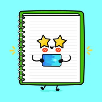 Note pad with smartphone character. Vector hand drawn cartoon kawaii charac.. Stock Illustration