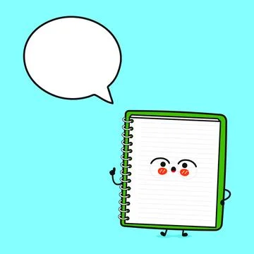 Note pad with speech bubble. Vector hand drawn cartoon kawaii character ill.. Stock Illustration