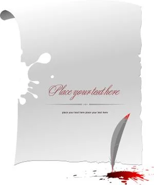 Note page with Ink blot, feather and blots Stock Illustration