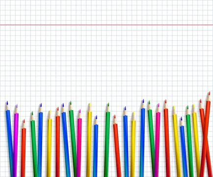 Note paper and colored pencils. 스톡 일러스트
