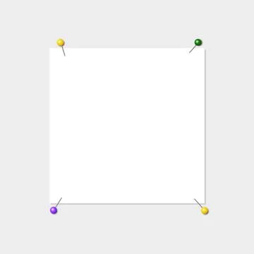 Note paper attached by colored pins with space for text or message on grey ba Illustrazione stock