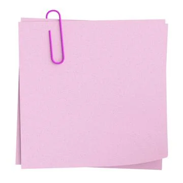 Note paper with paper clip. 3D illustration. Stock Illustration