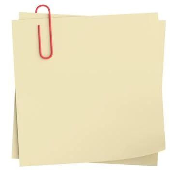 Note paper with paper clip. 3D illustration. Stock Illustration