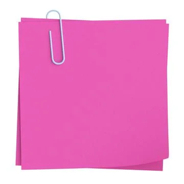 Note paper with paper clip. 3D illustration. Stock Illustration