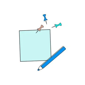 Note paper with pencil and drawing pins. 库存插图
