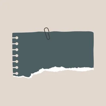 Note paper with pin, binder clip. Blank sheet, torn piece of paper and notebook Stock Illustration