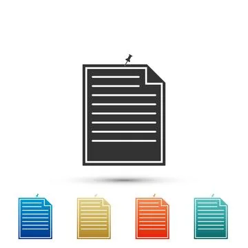 Note paper with pinned pushbutton icon isolated on white background. Memo paper Stock Illustration
