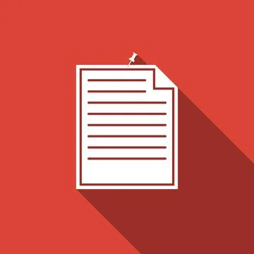 Note paper with pinned pushbutton icon isolated with long shadow. Memo paper Stock Illustration