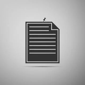 Note paper with pinned pushbutton icon isolated on grey background. Memo paper Stock Illustration