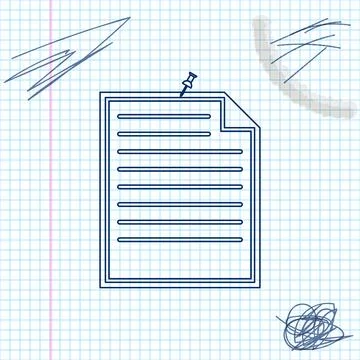 Note paper with pinned pushbutton line sketch icon isolated on white background Stock Illustration