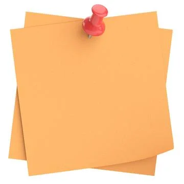 Note paper with push pin. 3D illustration. Stock Illustration