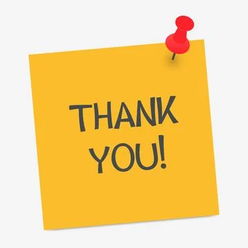 Note paper with push pin. Sheet, sticky note or notebook page with text Thank Stock Illustration