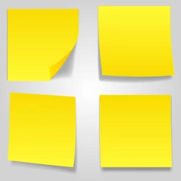 Note paper set on gray background with shadow and sticky tape, vector. Stock Illustration