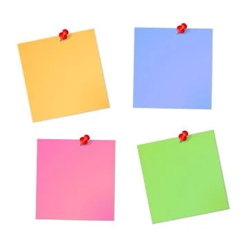 Note paper sheet set with red pin Stock Illustration