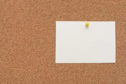 Note paper swith push pins on cork board. Empty paper pages for notes copy sp Stock Photos