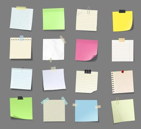 Note paper with tape and stickers, notepad notice Stock Illustration