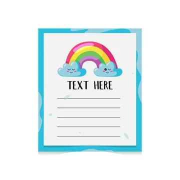 Note paper template with rainbow art cartoon decoration Stock Illustration