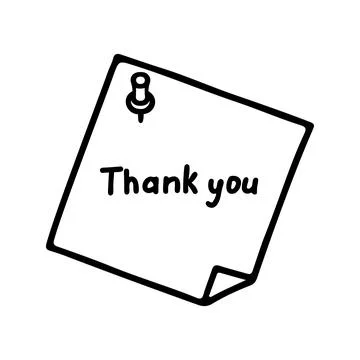 Note paper with thank you message and push pin, line hand drawn doodle. Frame Illustrazione stock