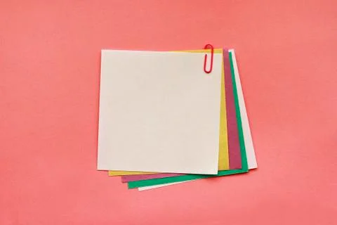 Note papers label with clip on pink background Stock Photos