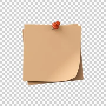 Note papers with pushpin, front view, 3d illustration Illustrazione stock