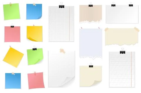 Note papers set graphic elements in flat design. Bundle of different types .. Stock Illustration