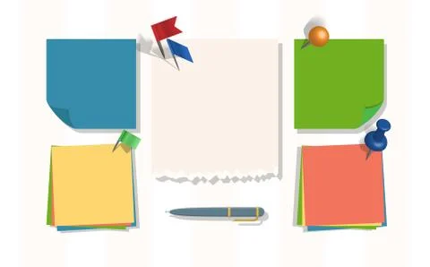 Note papers vector page of notepad or sheets of nootbook and stickers for memos Stock Illustration