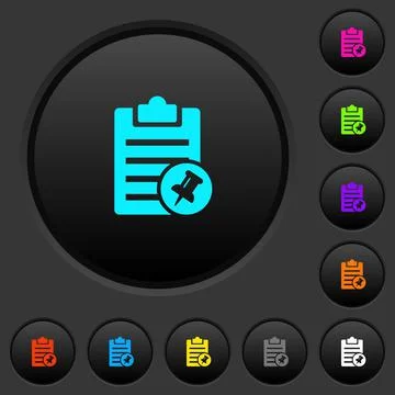 Note pin dark push buttons with color icons Stock Illustration
