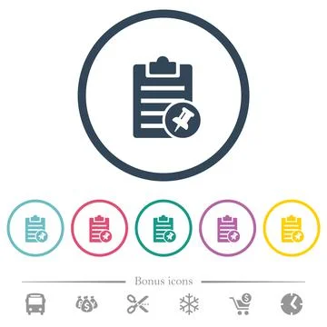 Note pin flat color icons in round outlines Illustrazione stock