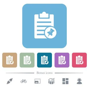 Note pin flat icons on color rounded square backgrounds Illustrazione stock