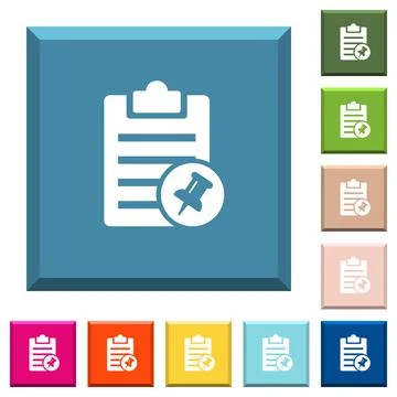 Note pin white icons on edged square buttons Stock Illustration
