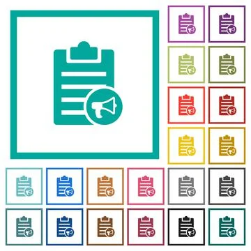 Note reading aloud flat color icons with quadrant frames Stock Illustration