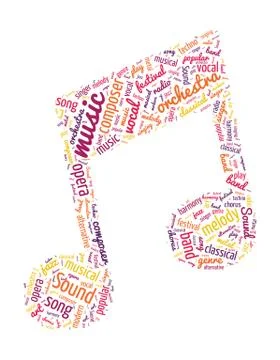 Note Shaped Word Cloud Music Concept Stock Illustration