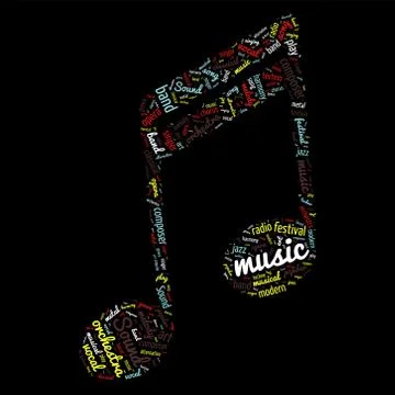 Note Shaped Word Cloud Music Concept Stock Illustration