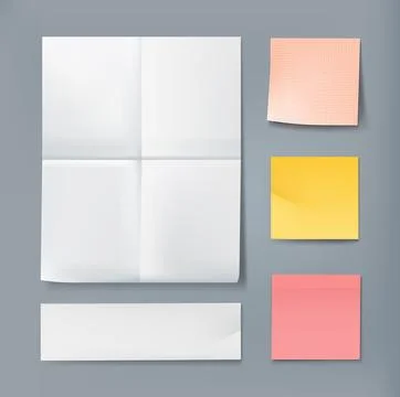 Note sheet. Notebook page. Folded reminder. Sticky memo with with creases. Empty Stock Illustration