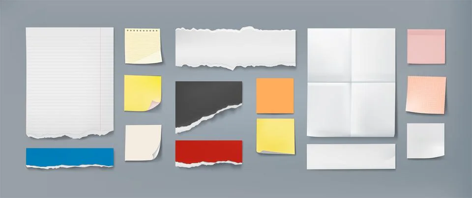 Note sheet. Realistic color notepad page with torn edges, blank office statio Stock Illustration