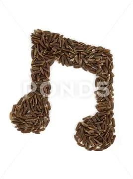 Note sign made from grains of brown rice on an isolated white ...